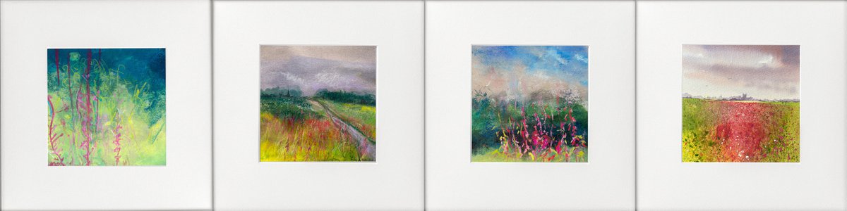 Impressionistic Landscape Painting By Teresa Tanner, 36 X 9", Rosebay Willowherb Landscapes, Original Artwork
