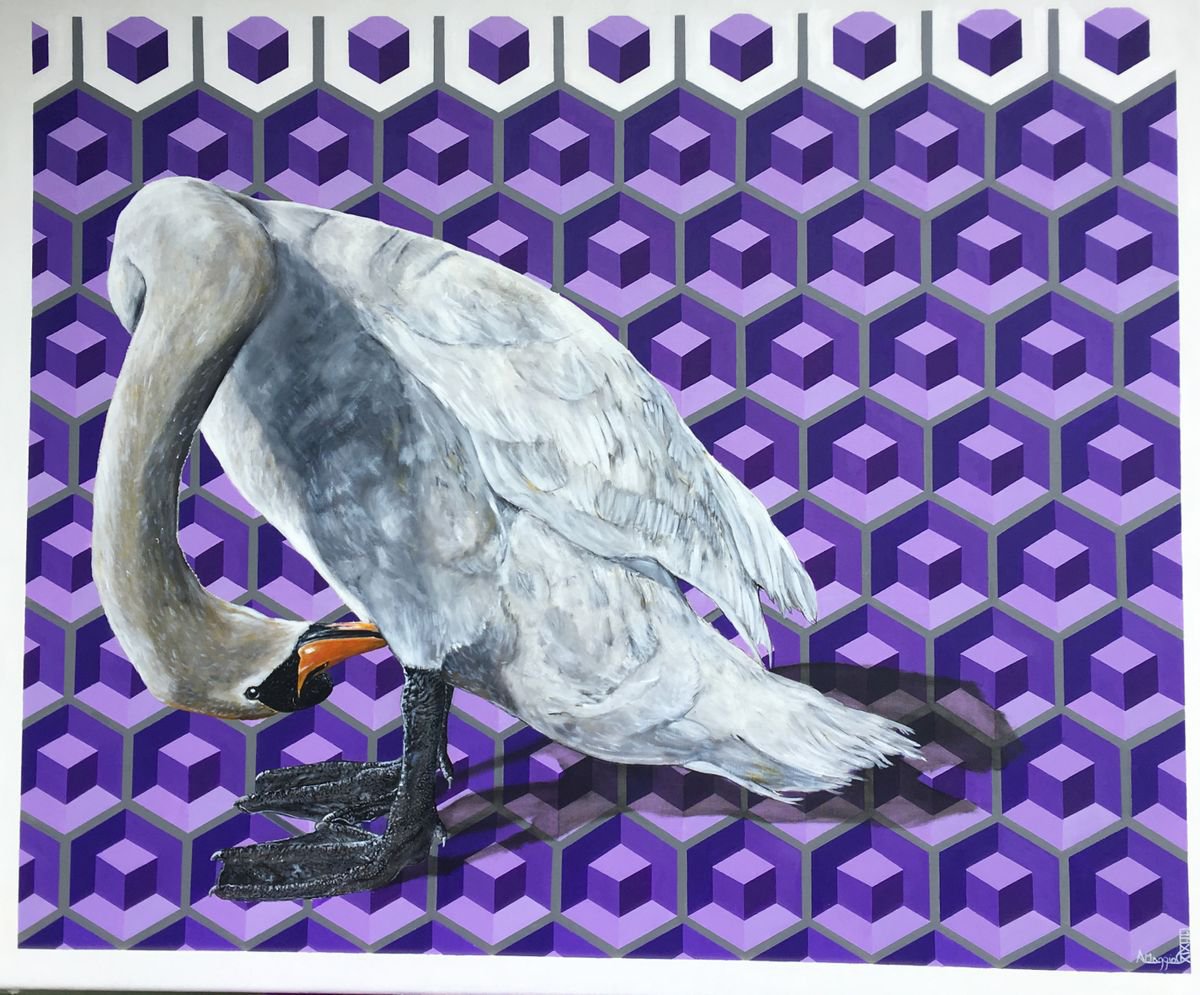 Animal Painting By Antonio Maggio Carluccio, 47 X 39, Swan 7, Original Artwork