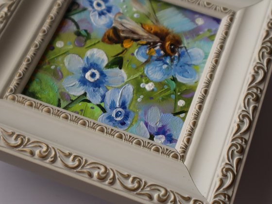 Bee and Blue Flowers