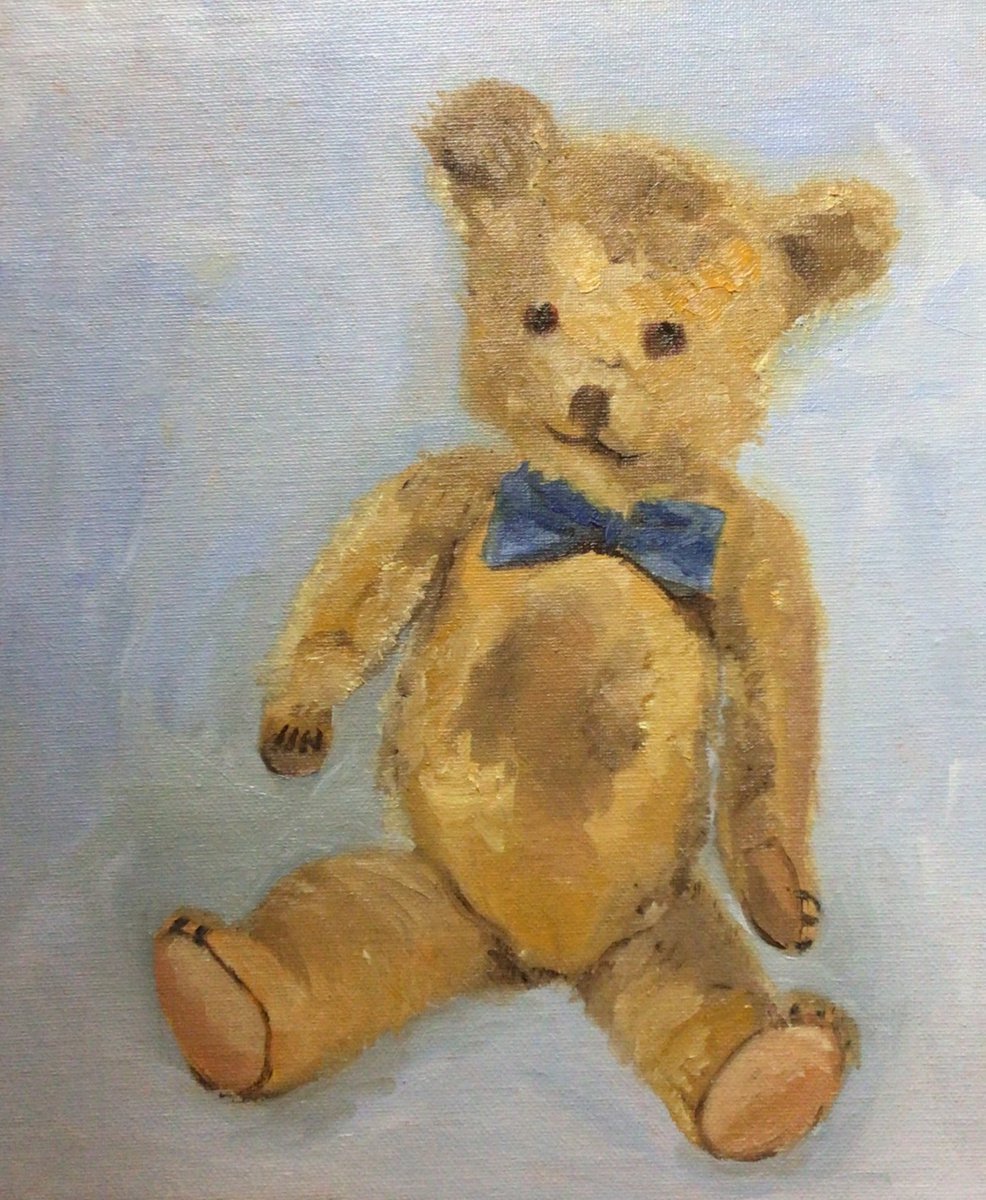 Edward Bear, my teddy bear by Chiltons c 1940 oil painting by Julian Lovegrove Art