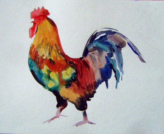Cock, watercolor painting 35x28 cm, gift art!