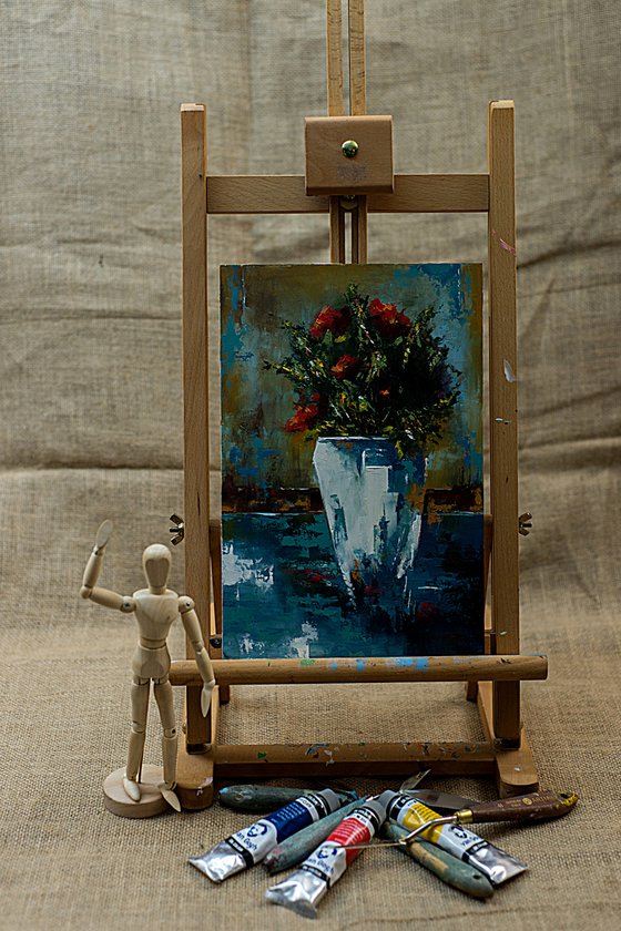 Abstract still life painting. Flowers in vase. Gift idea