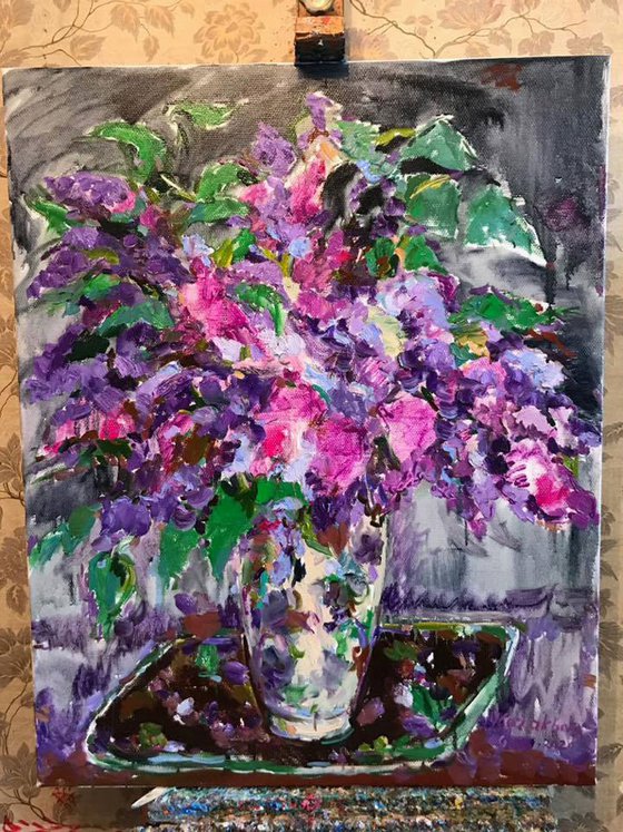 LILAC BOUQUET - Still Life with Lilac - Floral Art - Oil Painting - Gift Art - Beautiful Still Life - 100x80