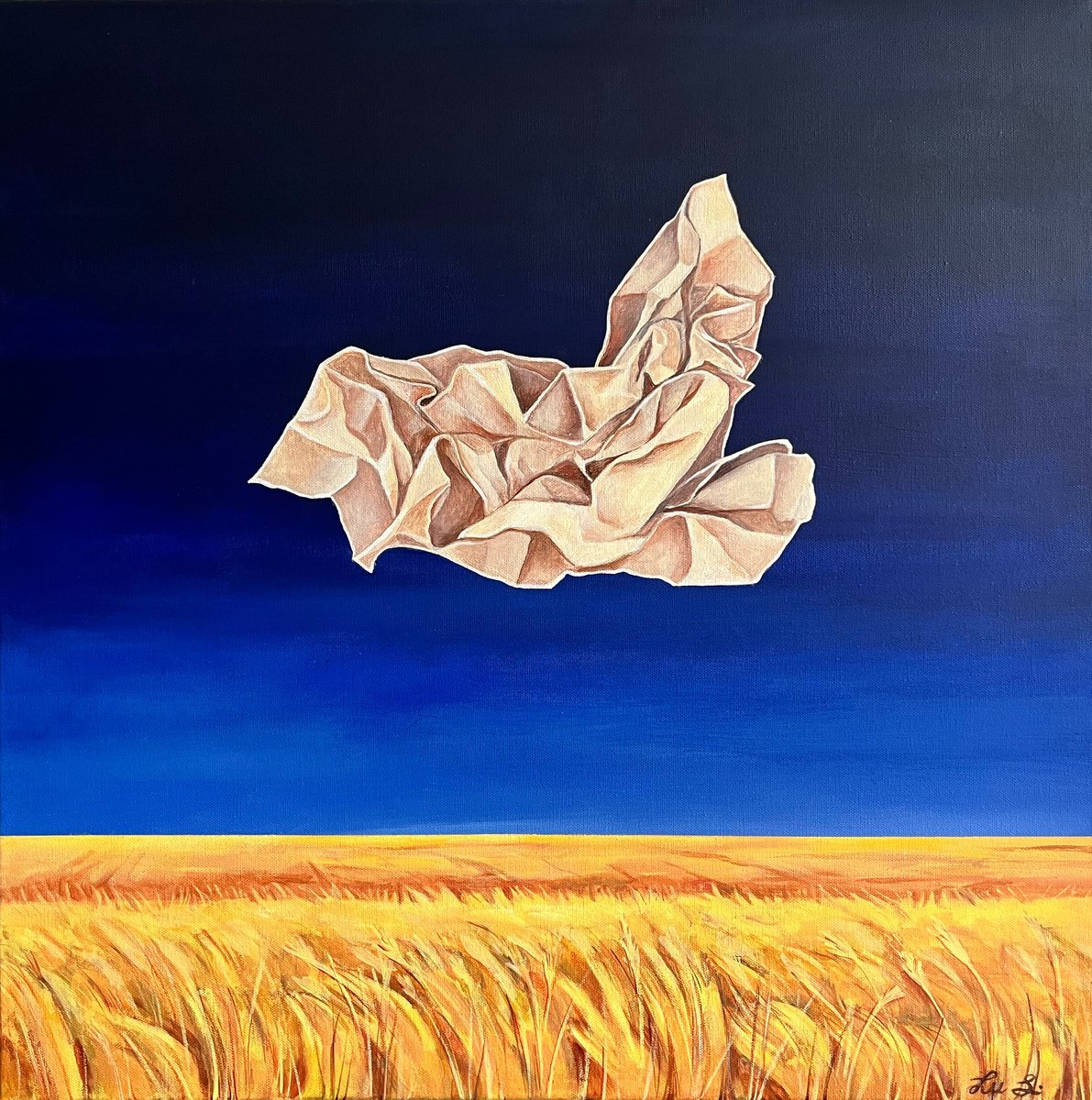 Surrealistic Landscape Acrylic Painting By Lu Sakhno, 24 X 24", The Wind, Original Artwork