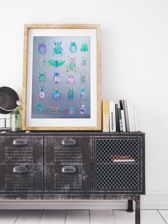 Jewelled bugs (monoprint)