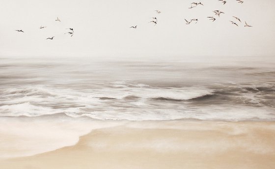 "Sea vibes 3" Beige gray seascape oil art