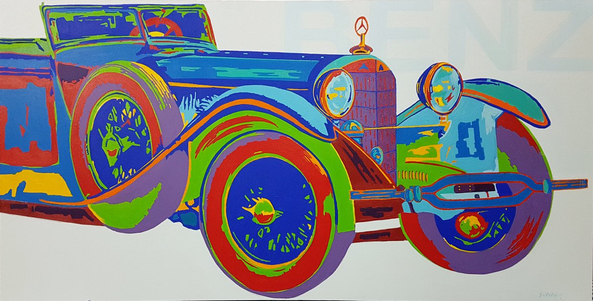 Urban And Pop Transport Acrylic Painting By Sonaly Gandhi, 60 X 30", Automobiles - Classic Meets Pop - Mercedes Benz, Artfinder