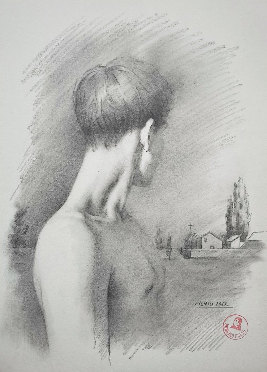 Photorealistic Portrait Pencil Drawing By Hongtao Huang, 7 X 10, Home, Original Artwork