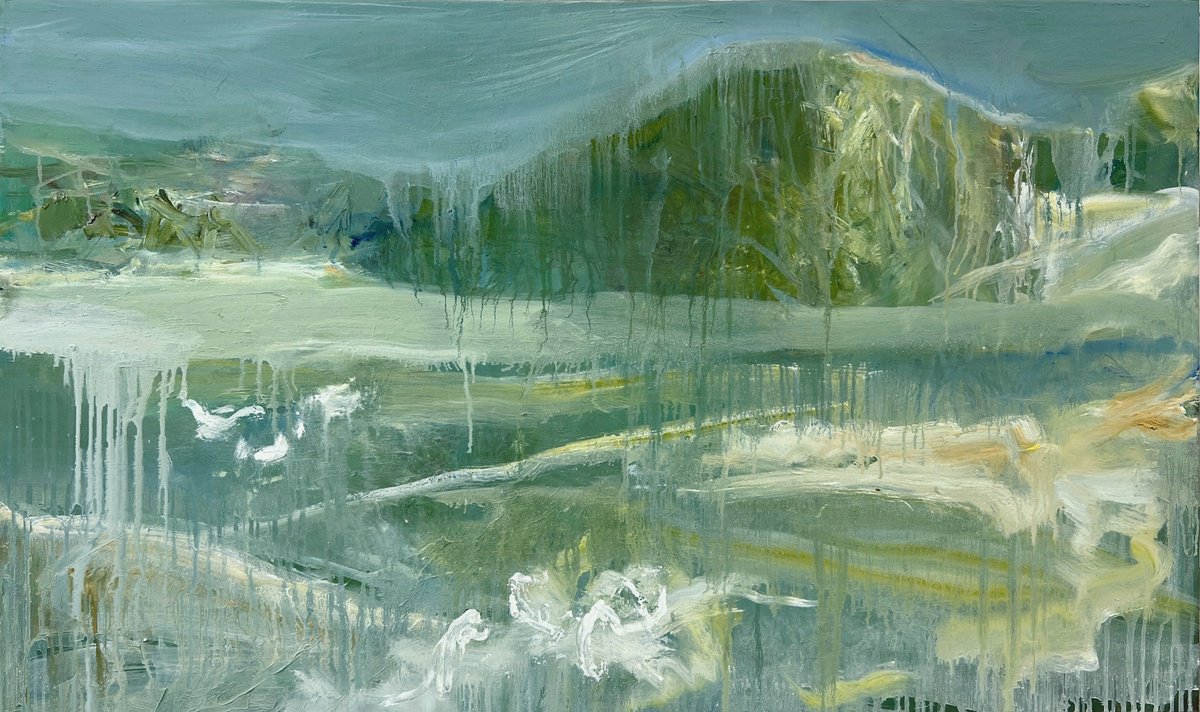 Expressive Landscape Oil Painting By Zakhar Shevchuk, 39 X 24", Melting Snow, Original Artwork