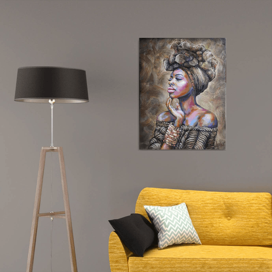 Painting portrait Gold of Africa, portrait of african woman