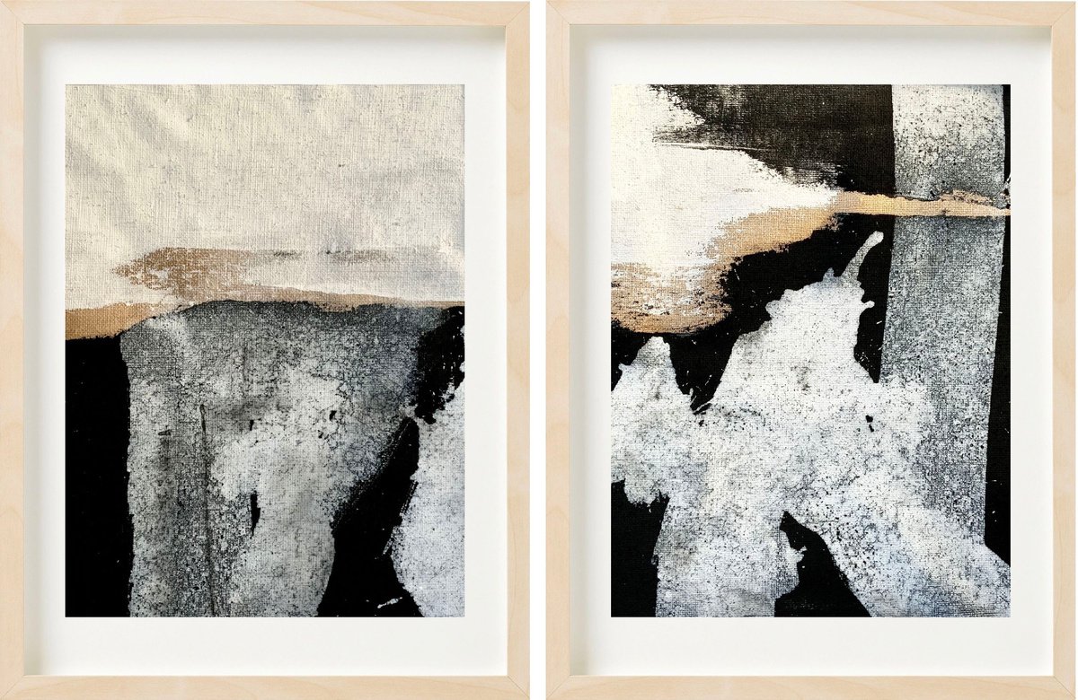 Abstraction No. 2621 black and white- set of 2 by Anita Kaufmann