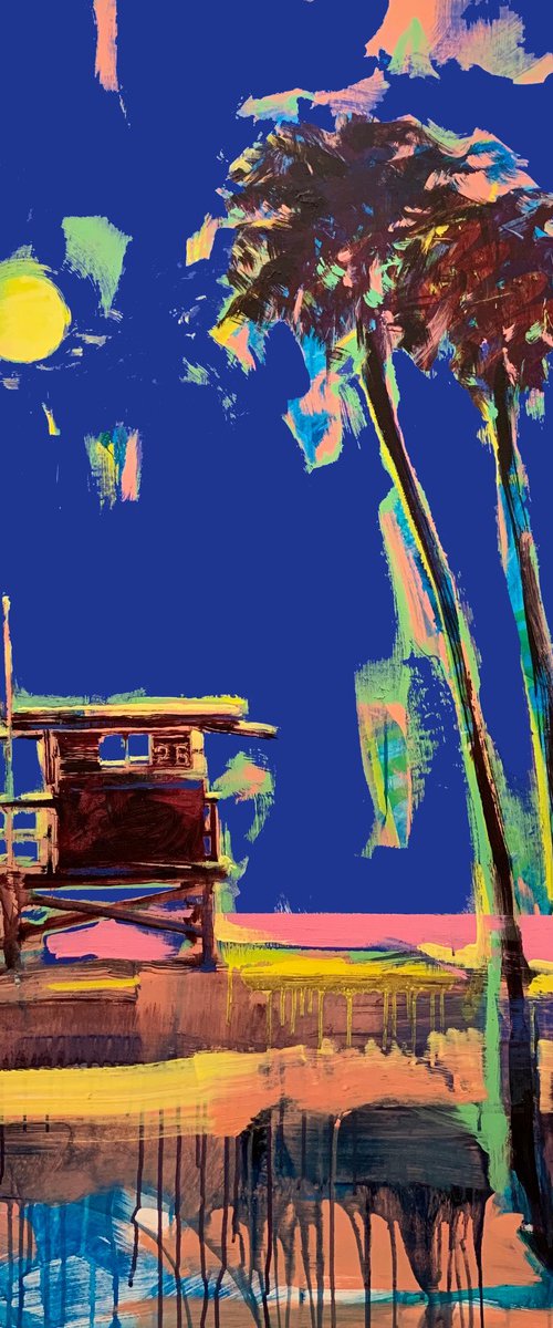 Big painting - "Blue sky in Miami" - Bright painting - Pop Art - Urban - Palms - California - Sunset - Blue&Pink by Yaroslav Yasenev
