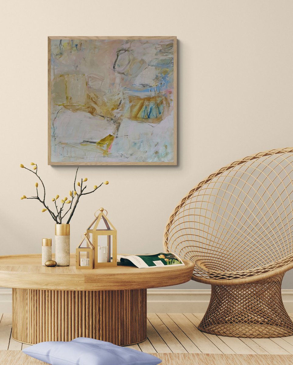 Organic Abstract Acrylic Painting By Jutta Widrinsky, 28 X 28", The Tired River 1, Original Artwork