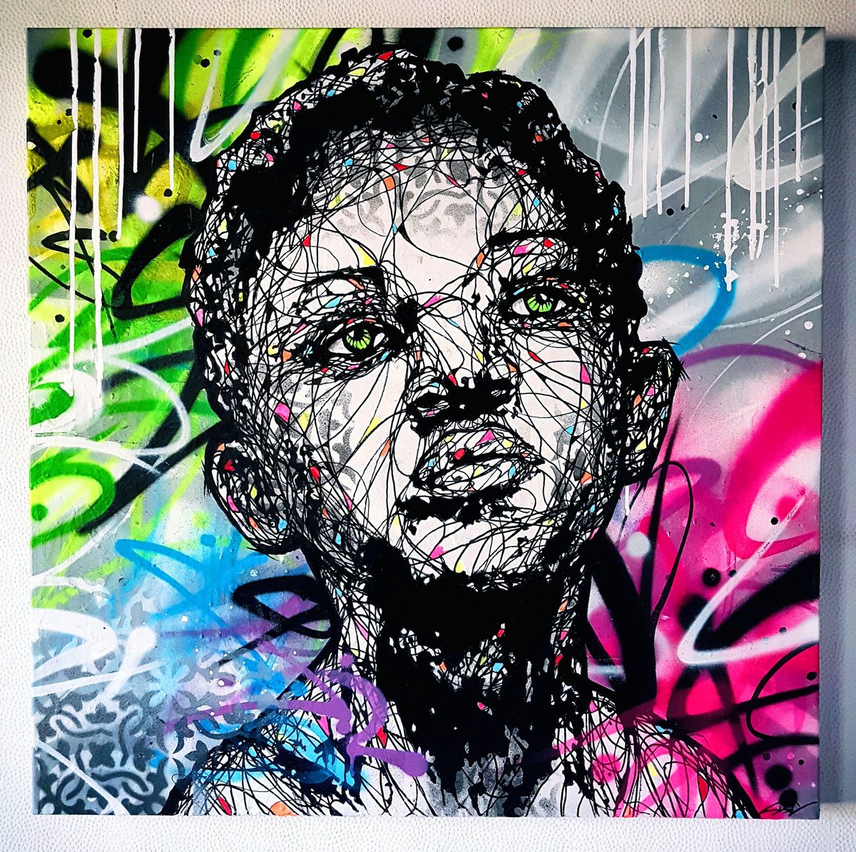 Urban And Pop Portrait Painting By Sisc, 31 X 31", Black Lives Matter, Original Artwork