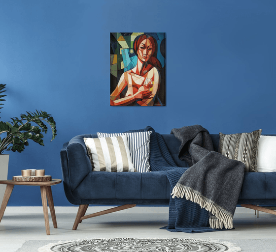 Night romanticism (60x80cm, cubism, oil painting, ready to hang)