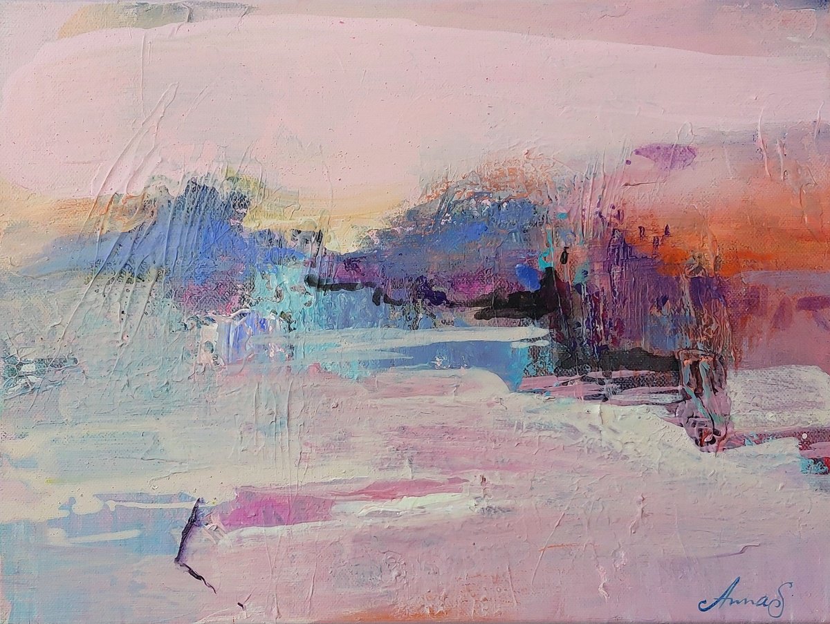 Expressive Landscape Acrylic Painting By Anna Silabrama, 16 X 12, A Hint Of Morning, Original Artwork