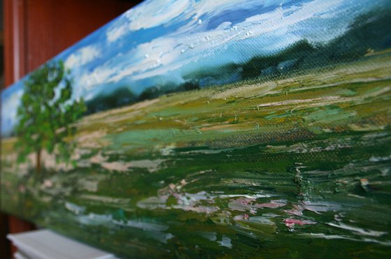 Alone in Field... / Landscape... meadows.... rural... countryside....  palette knife /  ORIGINAL PAINTING