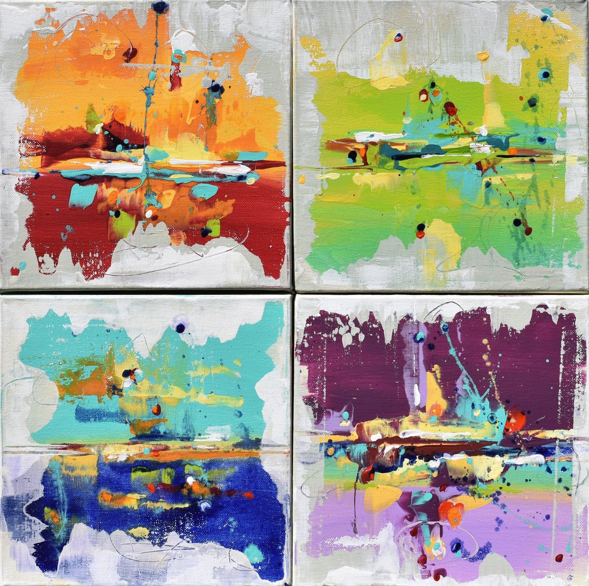 Abstract Painting By Cynthia Ligeros, 16 X 16, Colors Of The Rising Sun, Original Artwork