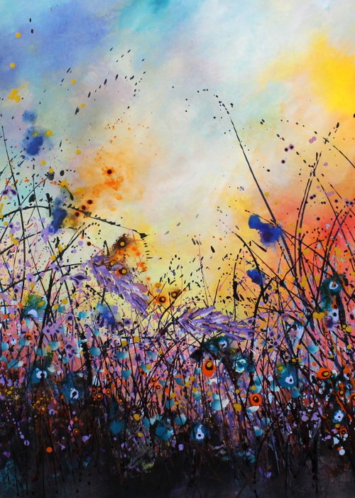 When The Night Falls #3  - Super sized original floral landscape by Cecilia Frigati