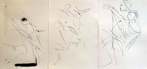 Rhythmic study - Triptych, 3 ink drawings 29x21 cm each by Frederic Belaubre