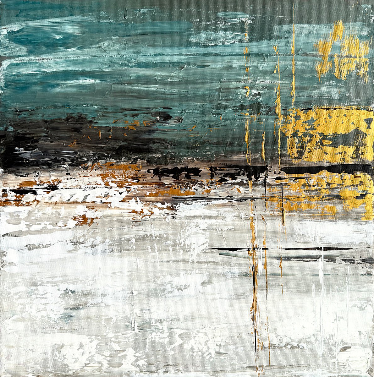 Organic Landscape Acrylic Painting By Tatiana Malinovscaia, 16 X 16", Tides Of Serenity, Original Artwork