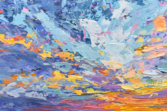 Magical Sunset - Colorful Beach Painting, Palette Knife Art, Original Artwok