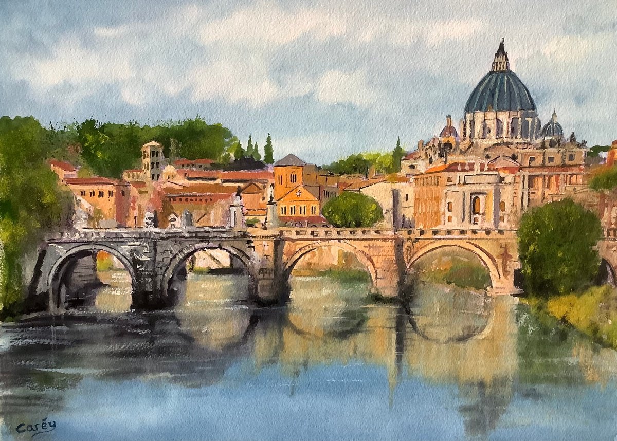 Photorealistic Cityscapes Watercolour By Darren Carey, 15 X 11, The Vatican., Original Artwork