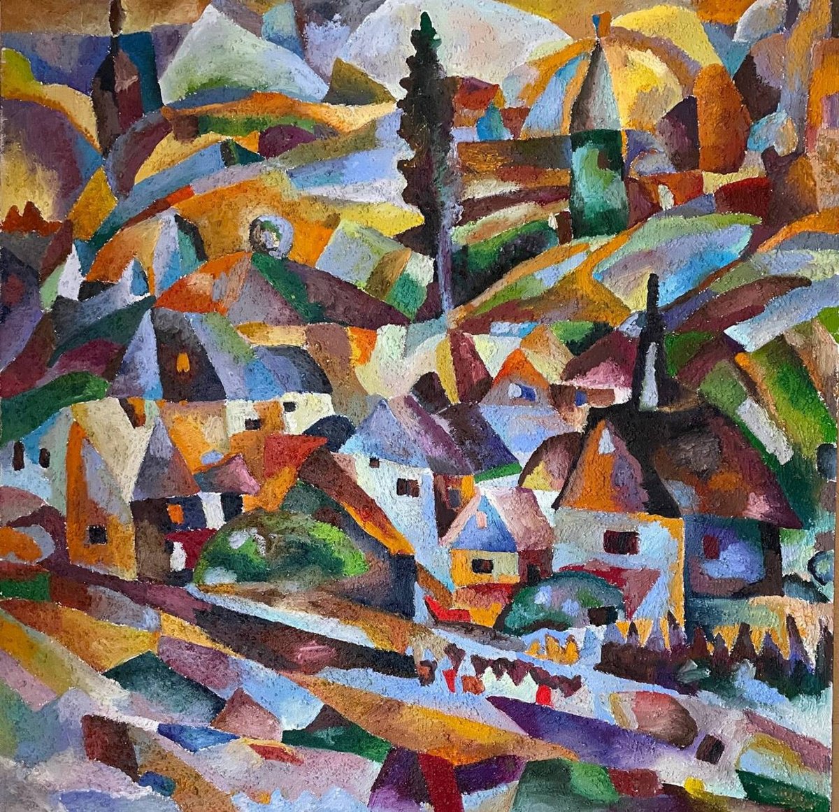 Impressionistic Landscape Oil Painting By Tatiana Fedorovskaya, 39 X 39", Autumn Landscape, Original Artwork