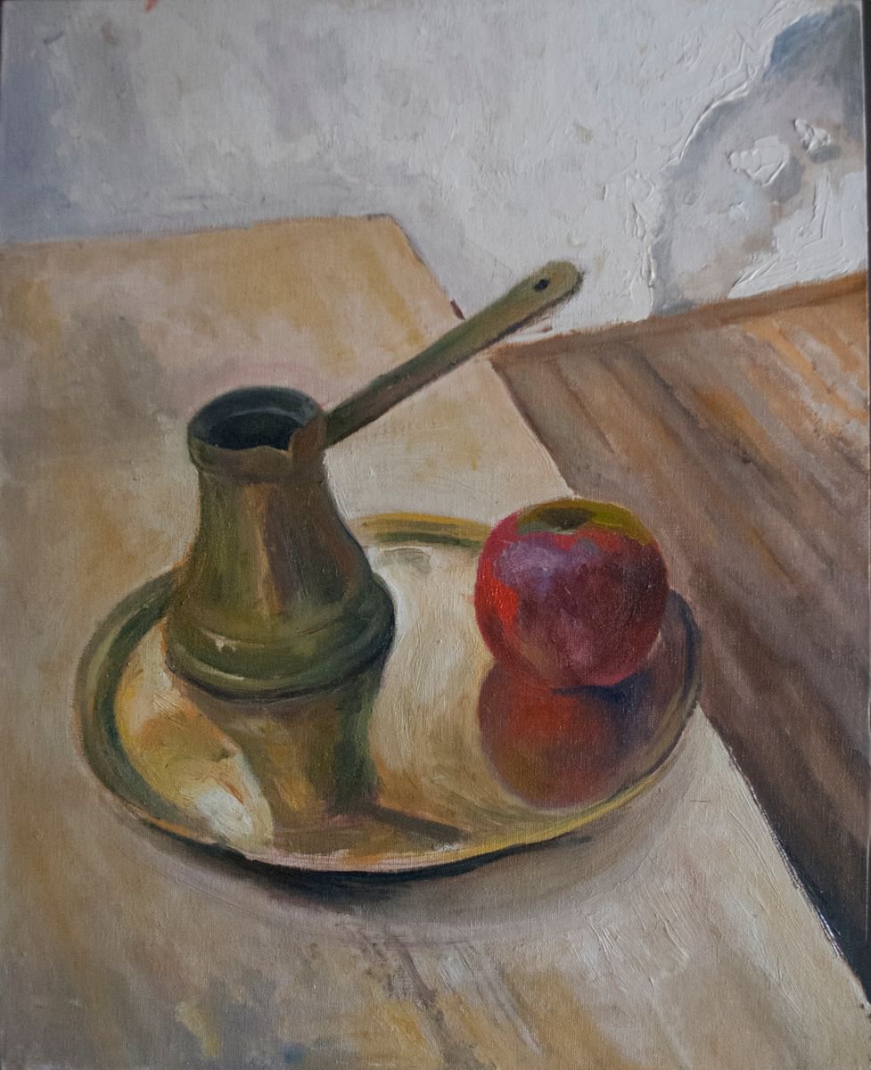 Still Life Oil Painting By Nikola Ivanovic, 16 X 20", The Copper Tray, Original Artwork