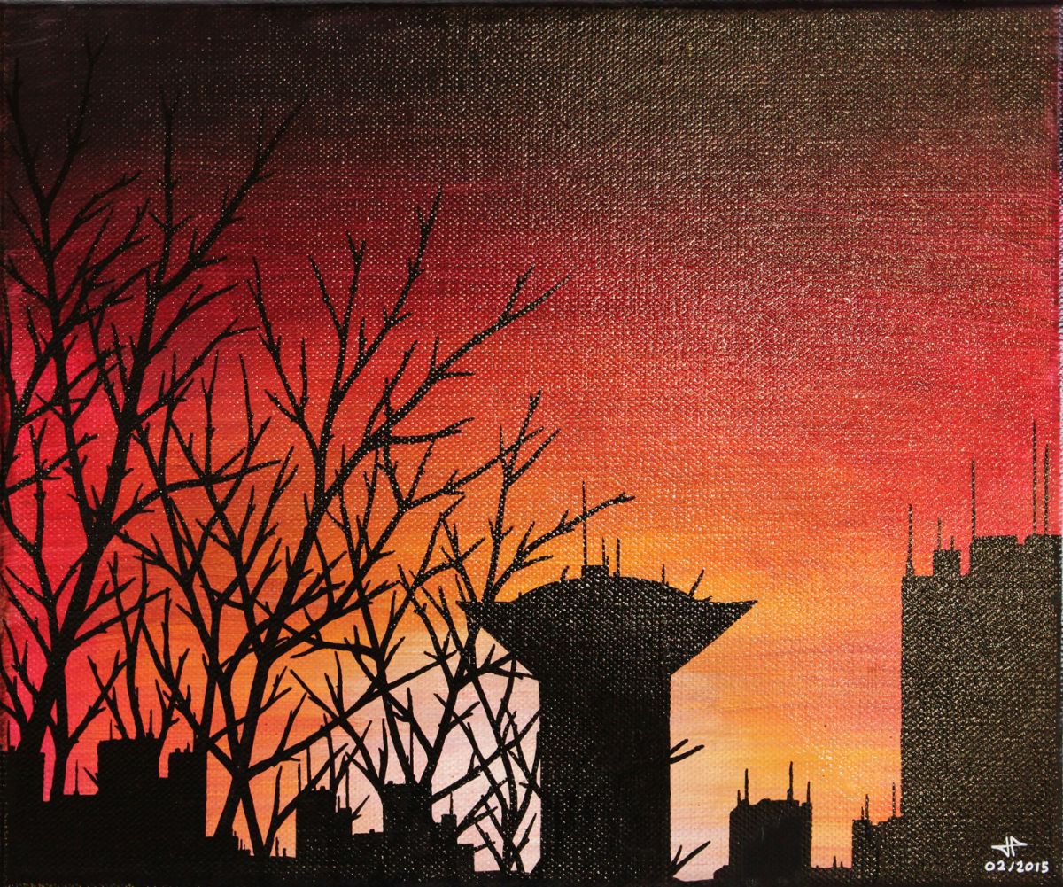 Abstract Landscape Acrylic Painting By Jonathan Pradillon, 15 X 13, Urbanized Landscape, Original Artwork