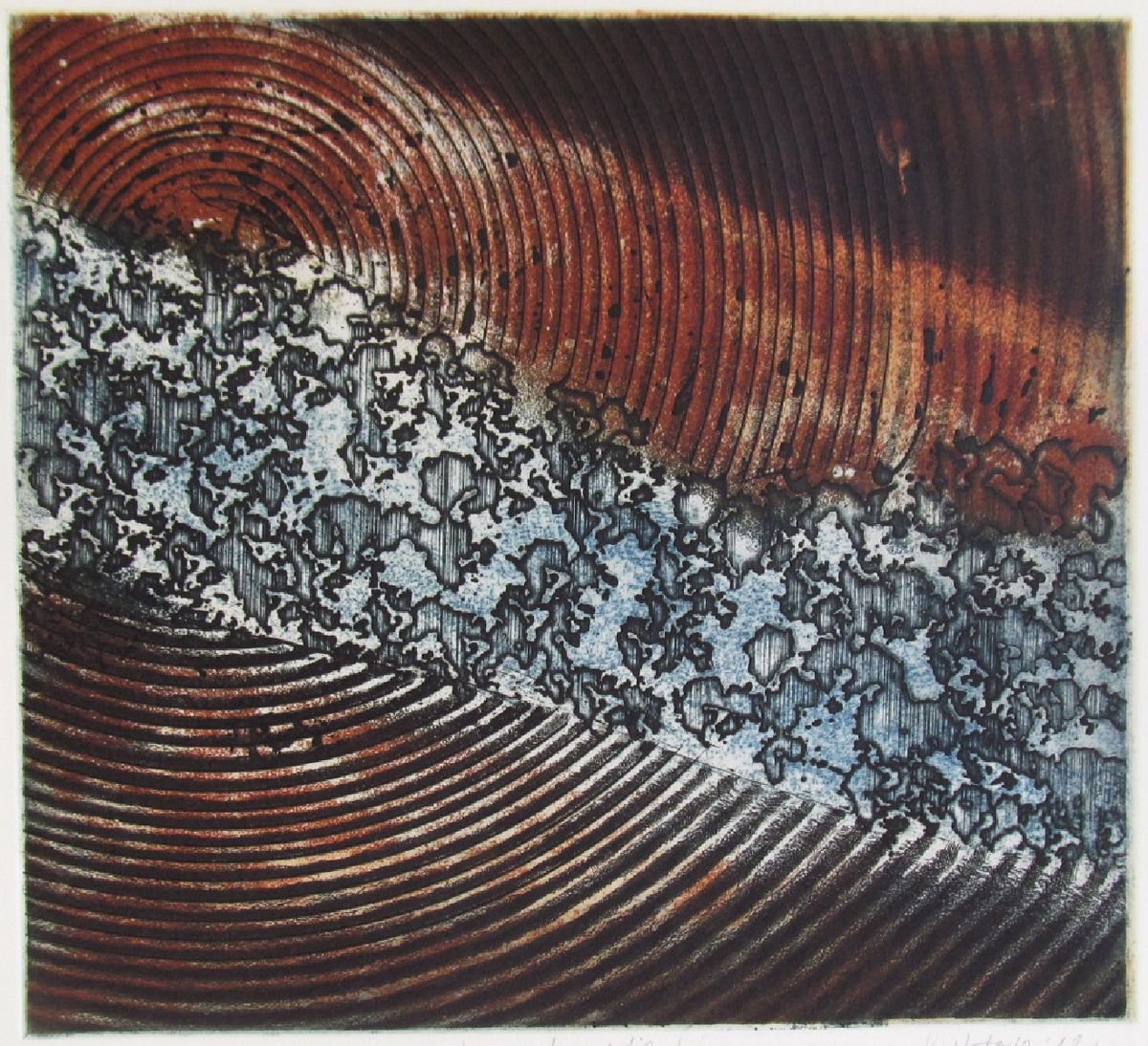 Geometric Abstract Etchings & Engravings By Kristina Vatova, 20 X 20", "Impulse I", Original Artwork