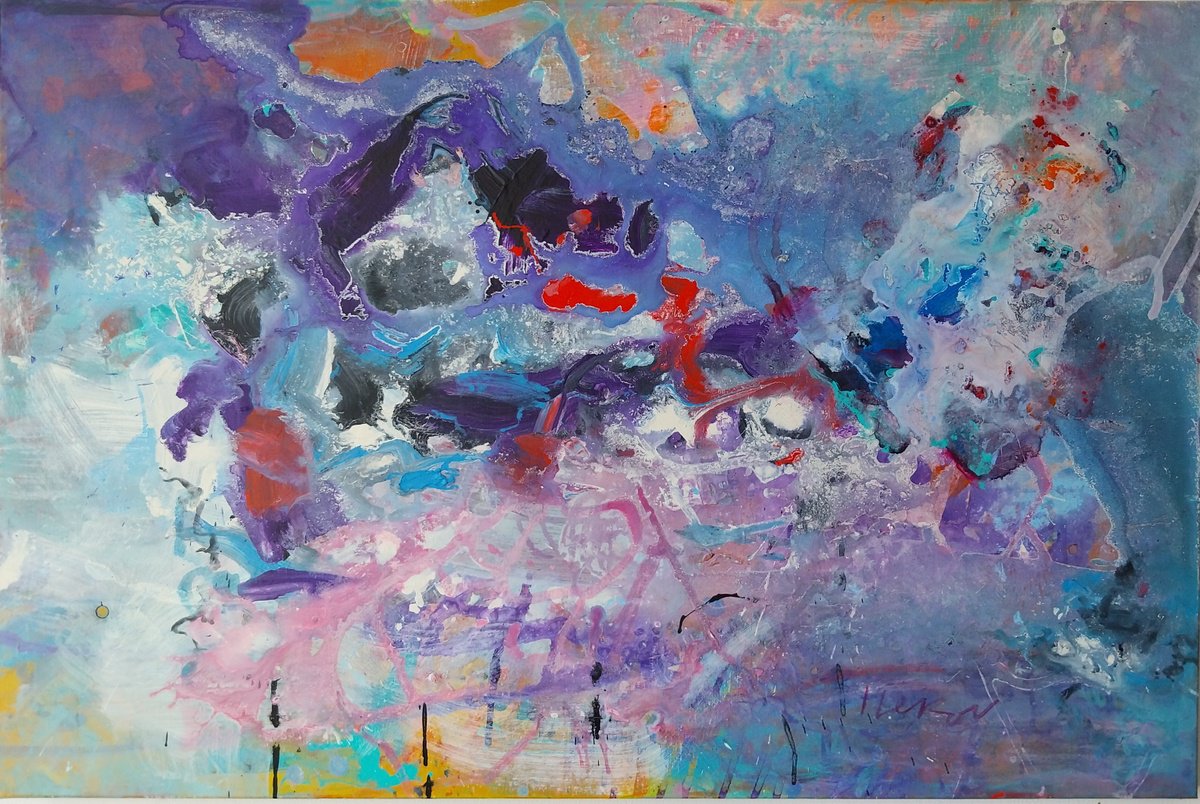 Abstract Acrylic Painting By Ivo Lekov, 35 X 24, En Route, Original Artwork