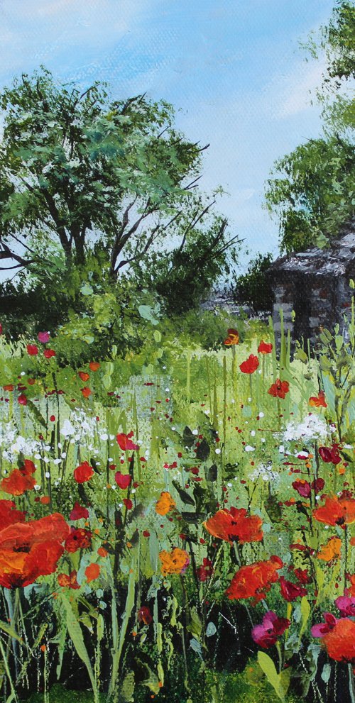 Old barn and wild poppies by Valerie Jobes