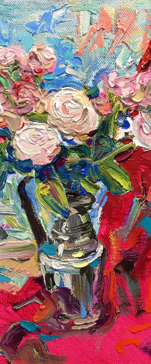 Roses on a Red Drapery by Ole Karako