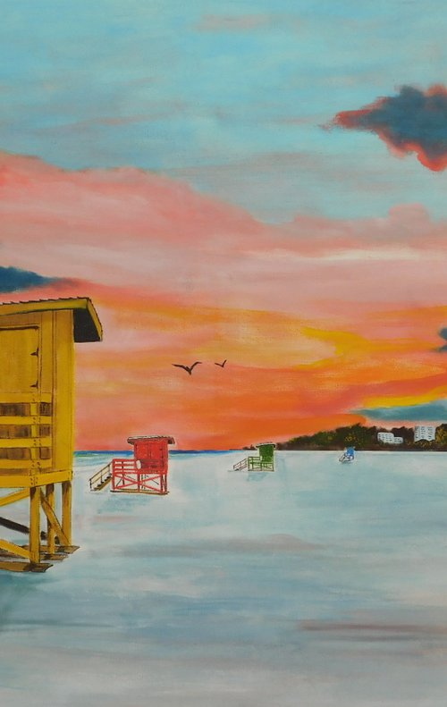Our Siesta Key Lifeguard Stands At Sunset by Lloyd Dobson