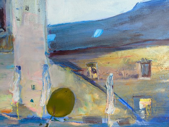 Ancient castle . 90x 60 cm. Bardejov . Old architecture in the wild .Original oil painting
