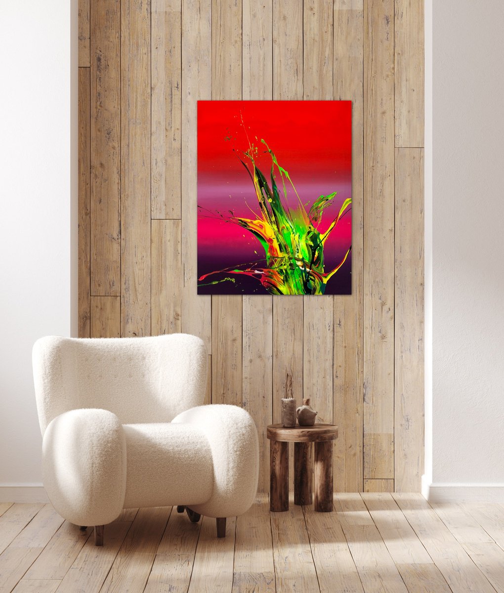 Organic Abstract Acrylic Painting By Viacheslav Zaykin, 26 X 32", Flower, Original Artwork