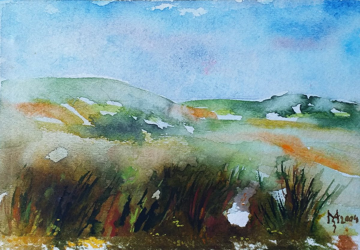 Impressionistic Watercolour , Green Land By Zoran Mihajlovic Muza, 7 X 5, Artwork For Sale On Artfinder