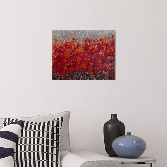 Poppy Field  -  Floral Abstract  Original Palette Knife Painting by OLena Art 14 X 18: X 0.5"