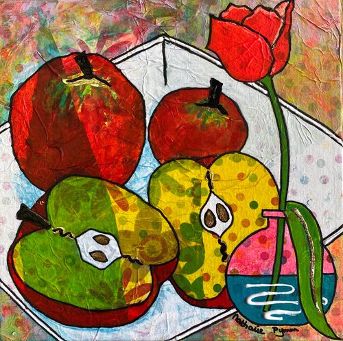 Apples & a Tulip by Nathalie Pymm Art
