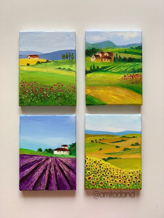 Tuscan sunflowers landscape - 4 ! Textured oil painting on ready to hang canvas