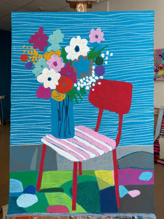 Flowers Dreaming on a Red Chair