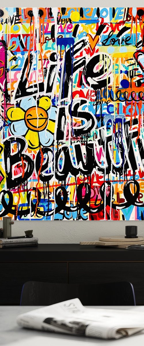 Pop Love 74(90x90 cm) ready to hang by Mercedes Lagunas