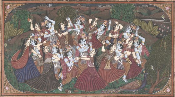 Raas Leela on Antique Manuscript Paper