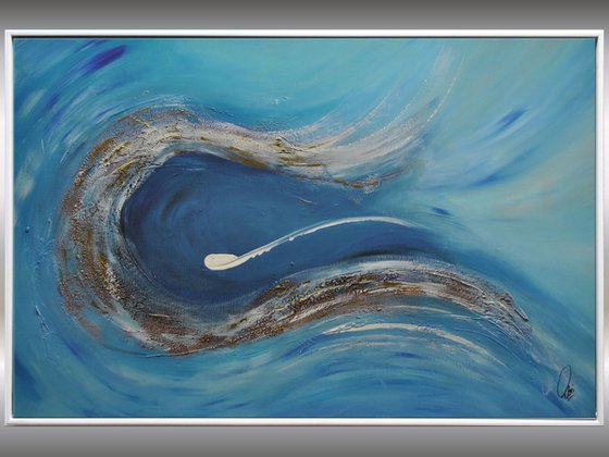 Inside the Wave  - Abstract Art - Acrylic Painting - Canvas Art - Framed Painting - Abstract Golden Sea Painting - Ready to Hang