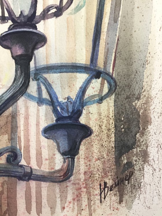 "City lantern". Original watercolor, architectural detail.