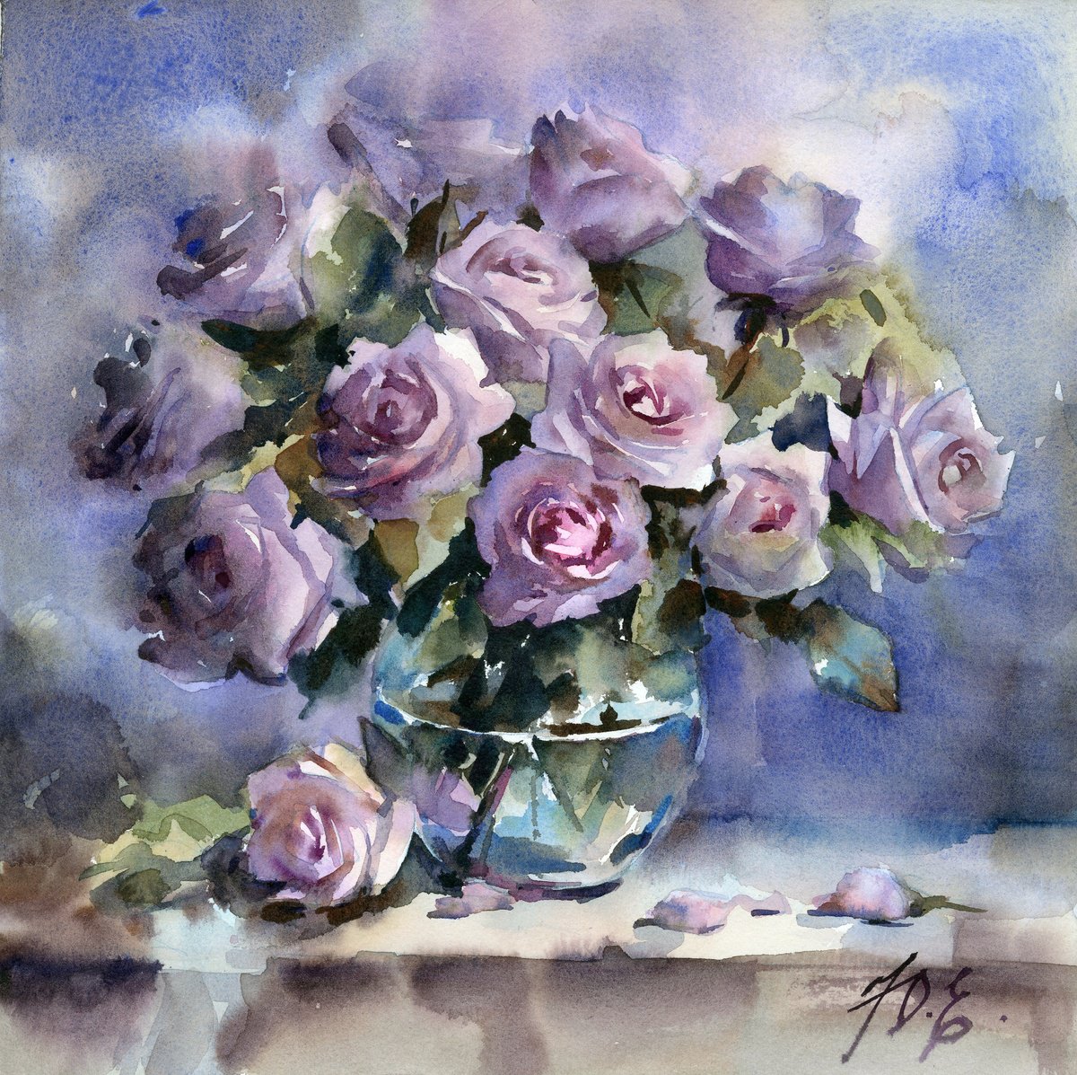 Lilac roses in glass, Novalis variety by Yulia Evsyukova