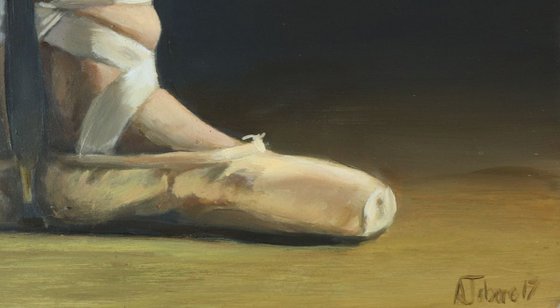 Ballet Positions, Figurative Oil Painting, Ballerina Feet, Dance, Framed and Ready to Hang