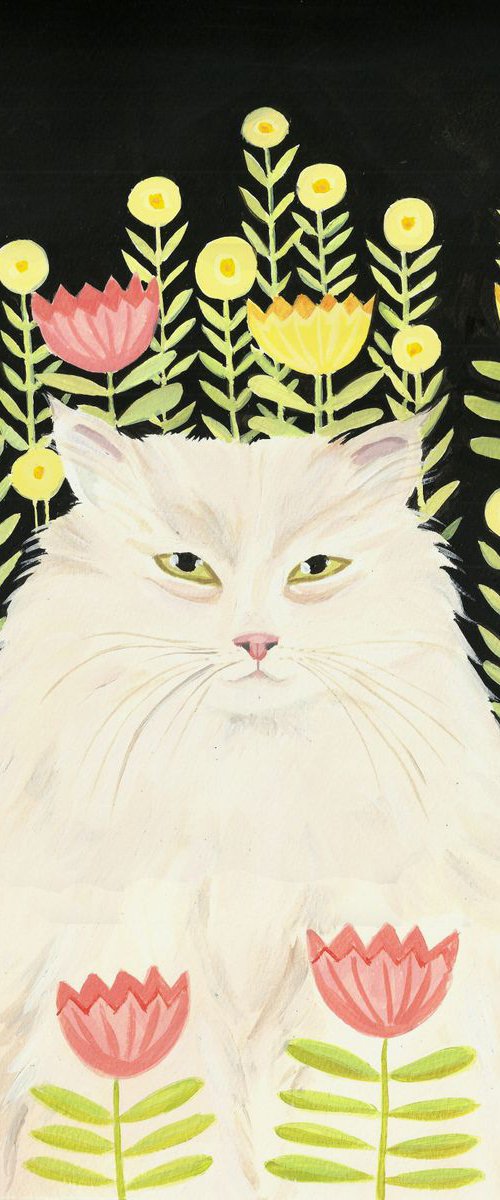 Persian cat in summer garden by Mary Stubberfield