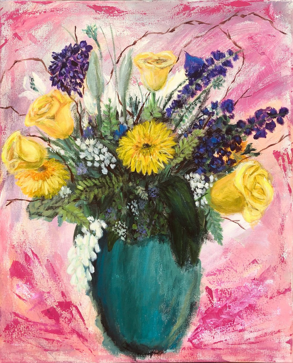 Organic Botanical Acrylic Painting By Paul Baaske, 24 X 30", Bouquet I, Original Artwork